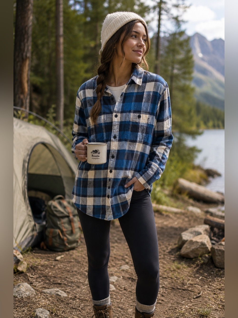 Roots Flannel Blue and White Plaid Button-Down Shirt